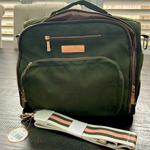 NWT JuJuBe BFF Olive Chromatics diaper bag with coordinating Woven Strap